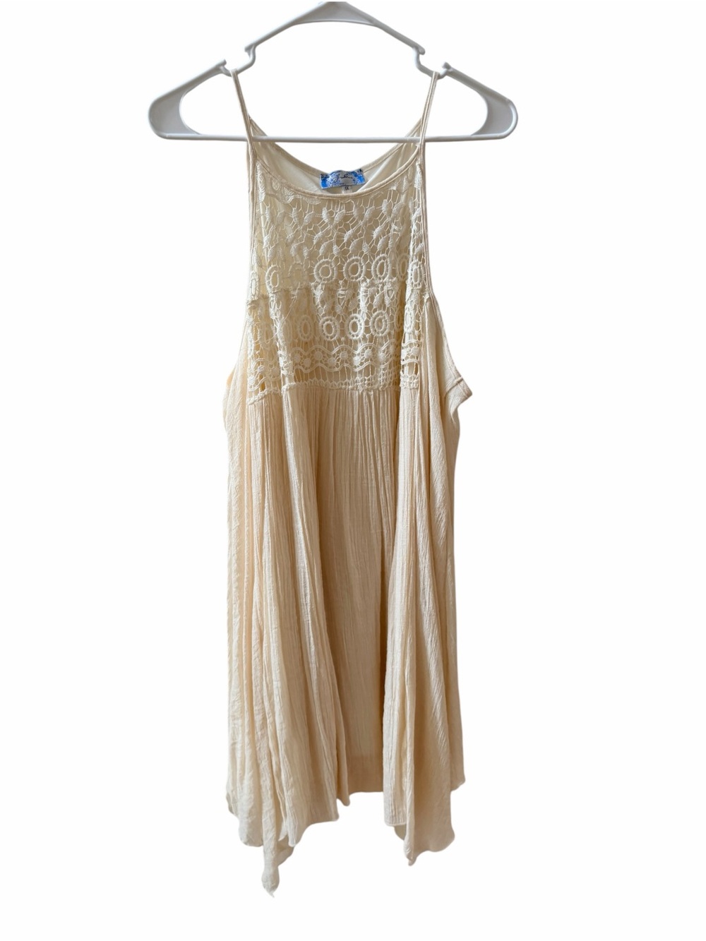 Cream Crochet Yoke Flowy Tank Dress